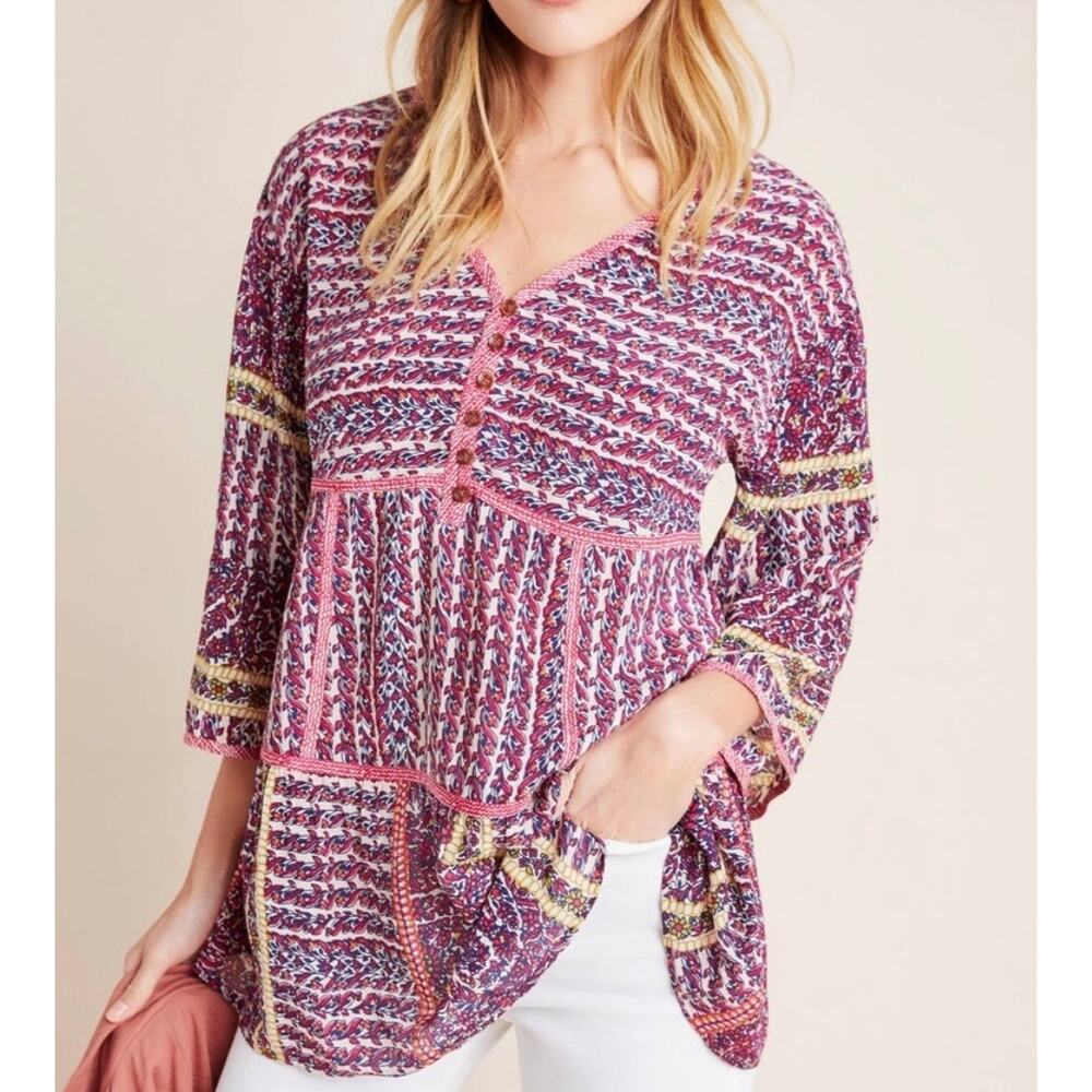 Anthropologie Maeve Lilyana Tiered Silk Blouse Size XS